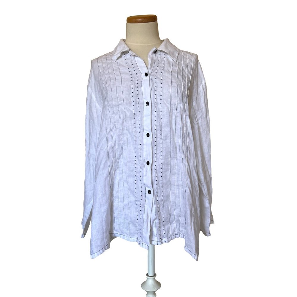 David Dart Collection White Linen Long Sleeve Button Shirt L